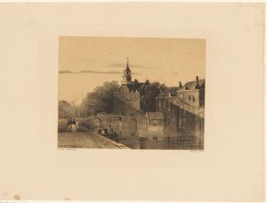 Stadsgezicht met gracht door Jan Weissenbruch