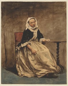 Zittende vrouw naast een kleine tafel door Jan Weissenbruch