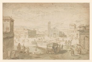 De maand Februari: vastenavondscène op een Italiaans plein door Jan Wildens