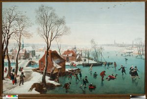 December, schaatsers op een bevroren meer