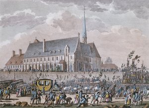 De Franse koninklijke familie passeert het klooster in Passy op hun reis van Versailles naar Parijs op 6 oktober 1789