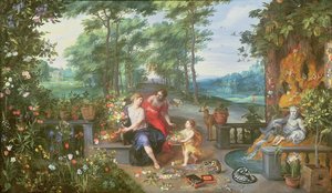 Flora en nimfen in een tuin door Jan and Balen, Hendrik van Brueghel