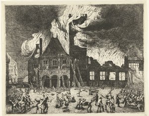 De brand in het Oude Stadhuis van Amsterdam, 1652 door Jan de Baen