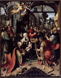De aanbidding der wijzen (centraal paneel) door Jan de Beer
