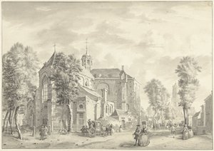 Pieterskerk te Utrecht met op de achtergrond de Dom door Jan de Beijer