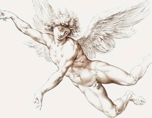 Naakte mannelijke vliegende engel door Jan de Bisschop