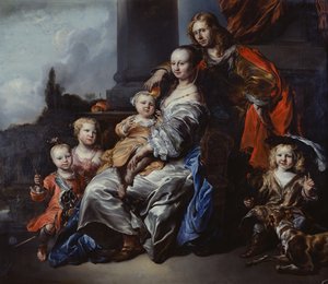 Portret van een Nederlandse familie door Jan or Joan van Noordt