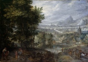 Een bebost landschap door Jan the Elder Brueghel