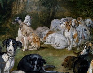 Honden (detail) door Jan the Elder Brueghel