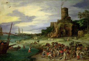 Vissers aan de kust door Jan the Elder Brueghel