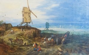 Landschap met windmolens door Jan the Elder Brueghel