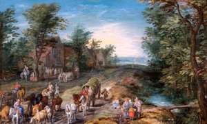 Wegscène met Reizigers en Vee, c.1611 door Jan the Elder Brueghel