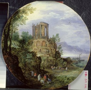 Zuidkustlandschap met de tempel van Vesta in Tivoli