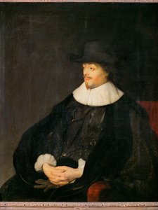 Constantijn Huygens, Nederlands dichter en vriend van kunstenaars, vader van de arts Christiaan Huygens ... (olieverf op hout)