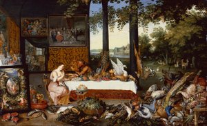 De vijf zintuigen, smaak door Jan the Younger Brueghel