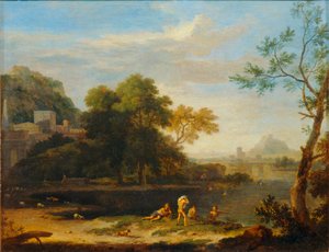 Landschap met badgasten ... door Jan van (follower of) Huysum