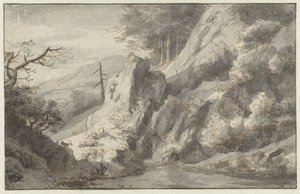 Berglandschap met een dode conifeer door Jan van Aken
