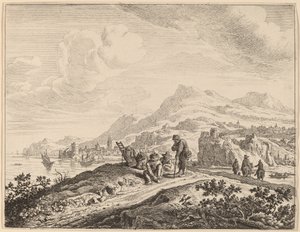Uitzicht op de Rijn door Jan van Aken after Herman Saftleven