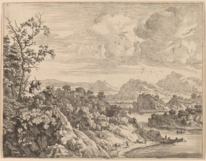 Uitzicht op de Rijn door Jan van Aken after Herman Saftleven