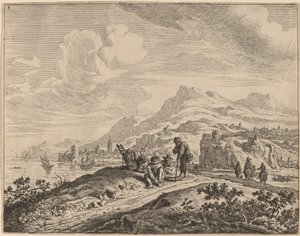 Uitzicht op de Rijn door Jan van Aken after Herman Saftleven