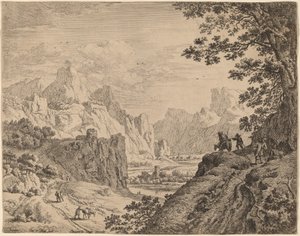 Uitzicht op de Rijn door Jan van Aken after Herman Saftleven