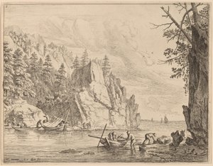 Uitzicht op de Rijn door Jan van Aken after Herman Saftleven