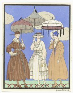 Drie vrouwen met parasols door Jan van Brock