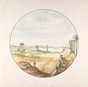 Uitzicht op de obelisk van Thutmosis III gezien vanaf de muren van Alexandrië door Jan van Call