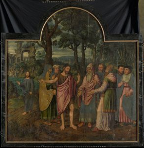 Johannes de Doper vermaant de Farizeeërs, middenpaneel van een drieluik