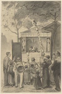 Toeschouwers voor een poppenkast