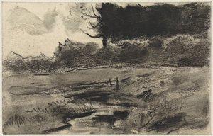Landschap met bosrand en water door Jan van Essen