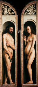 Het Gentse altaarstuk. Aanbidding van het mystieke lam: Adam en Eva door Jan van Eyck