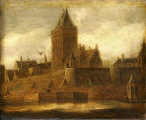 Gezicht op het Valkhof in Nijmegen door Jan van Goyen (manner of)