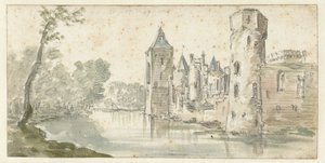 Gezicht op kasteel Egmond door Jan van Goyen (possibly)