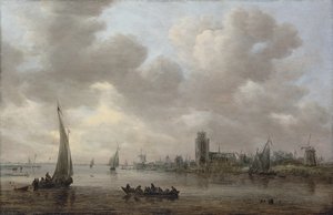 Uitzicht op de Maas met daarachter Dordrecht door Jan van Goyen