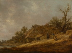 Vervallen boerderij met boeren door Jan van Goyen