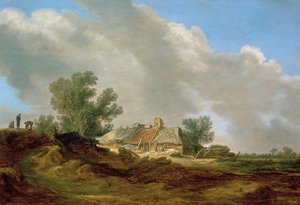Duinlandschap met huisje en figuren