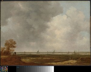 Panoramisch Uitzicht op een Rivier met Laaggelegen Weiden door Jan van Goyen