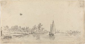 Zeilboot op een Riviermonding door Jan van Goyen