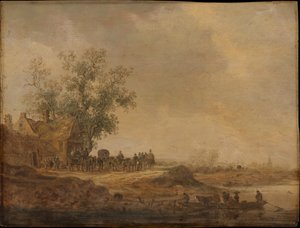 De halte voor de herberg door Jan van Goyen