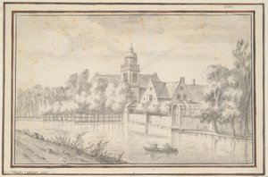 Uitzicht op kasteel en huis aan de rivier