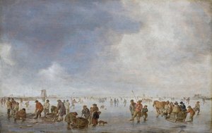 Winters tafereel op het ijs door Jan van Goyen