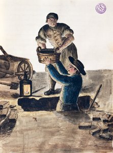 Reiniging van openbare riolering, illustratie uit Geïllustreerd boek van Venetiaanse kostuums door Jan van Grevenbroeck