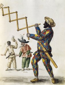 Harlekijn, aquarel uit De Venetiaanse kledij, van bijna elke leeftijd zorgvuldig verzameld en geschilderd in de 18e eeuw, door Jan van Grevenbroeck of Giovanni Grevembroch, Italië