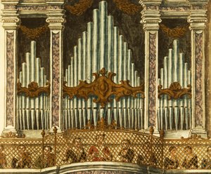 Orgel, detail van cantata van putti, door Giovanni Grevembroch door Jan van Grevenbroeck