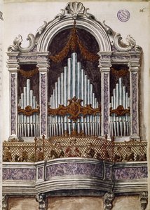 Weeskinderen zingen, orgel van het koor van de kerk van het Ospedale della Pietà, Venetië door Jan van Grevenbroeck