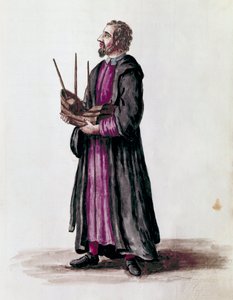 Voorstelling van een scheepsarchitect, hij hield in zijn handen het miniatuurmodel van het schip dat hij bouwde (detail). Aquarel en inkttekening uit het manuscript “Gewoonten van de Venetianen” door Jan van Grevenbroeck (of Giovanni Grevembroch) (1731-180