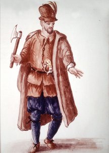 Scapolo di galéa: Betaalde roeier op de galeien in de 18e eeuw. Aquarel en inkttekening uit het manuscript 