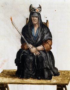 Heks, illustratie uit Kostuums van Venetianen van bijna elke leeftijd, zorgvuldig verzameld en geschilderd in de 18e eeuw, Giovanni di Grevembroch (1731-1807)