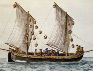 Venetiaanse boot versierd voor Feest van de Verlosser, door Jan Grevenbroeck, aquarel, Italië